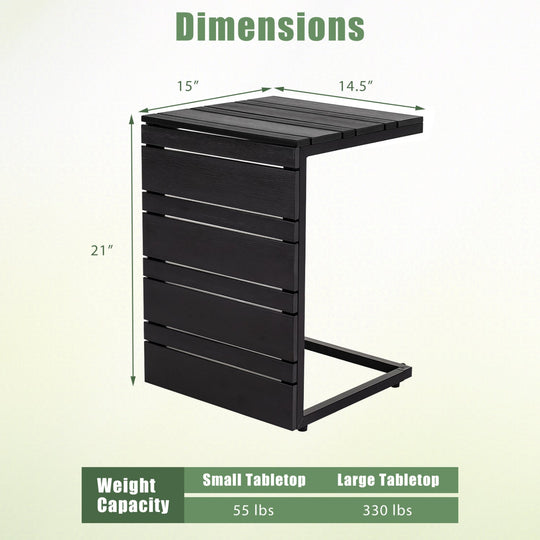 C-Shaped Side Table with Wood-Plastic Top for Indoor Outdoor