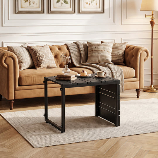 C-Shaped Side Table with Wood-Plastic Top for Indoor Outdoor