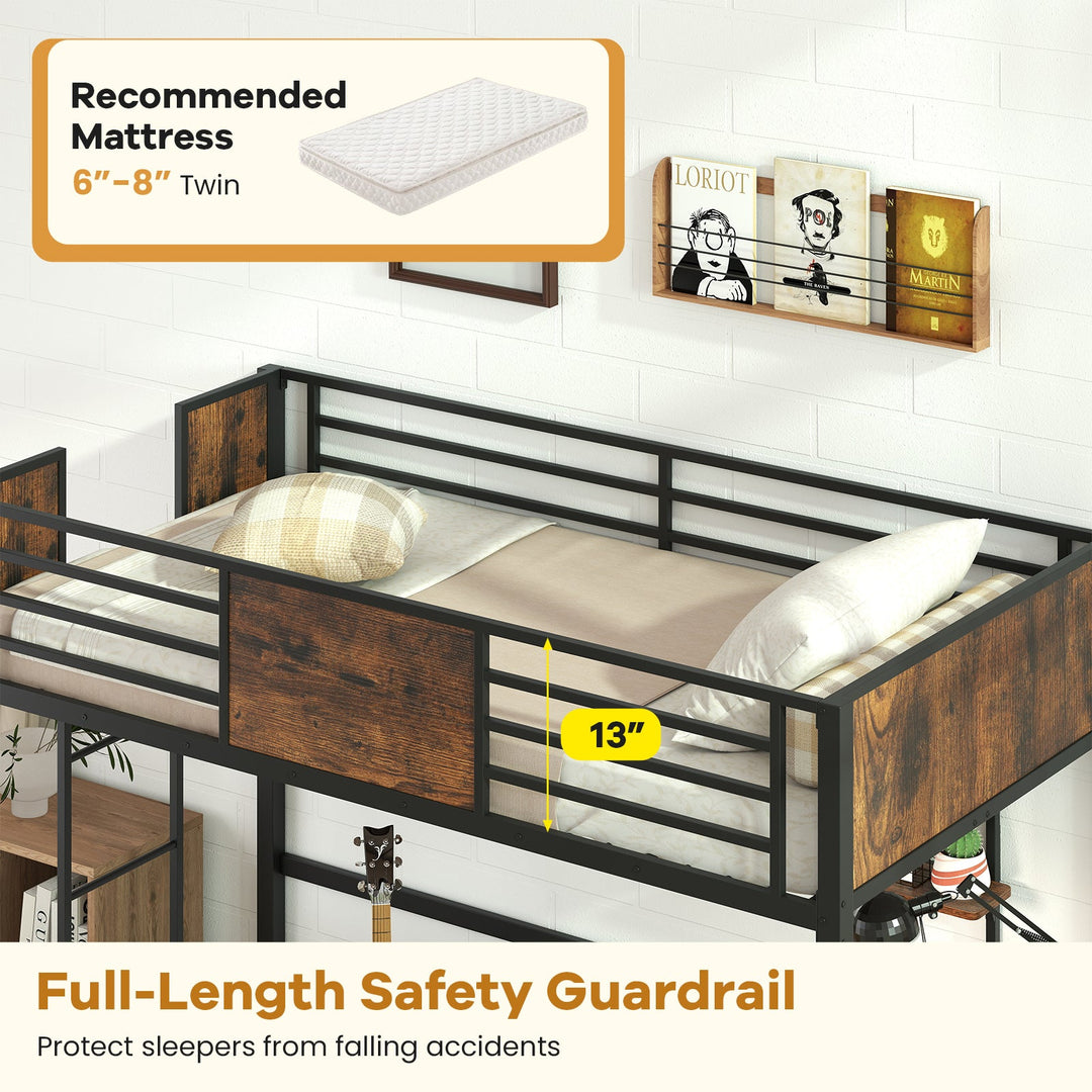 Space-Saving Twin Loft Bed with Safety Guardrail and Ladder-Coffee