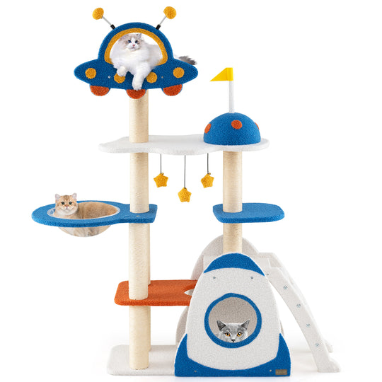 Space Theme Cat Tree Multi-level Cat Tower with Sisal Covered Scratching Posts-Multicolor