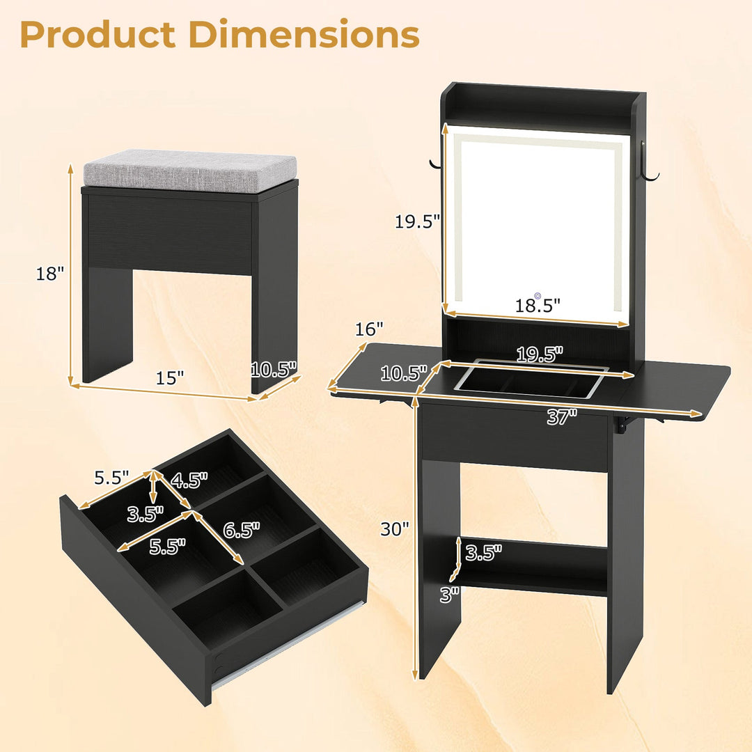 Space-saving Vanity Desk with Mirror and Lights for Bedroom