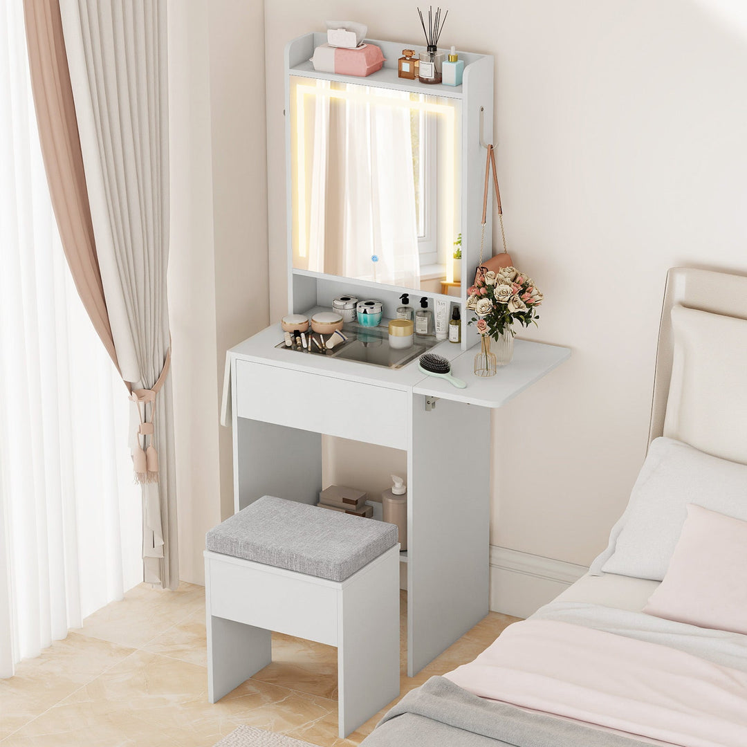 Space-saving Vanity Desk with Mirror and Lights for Bedroom
