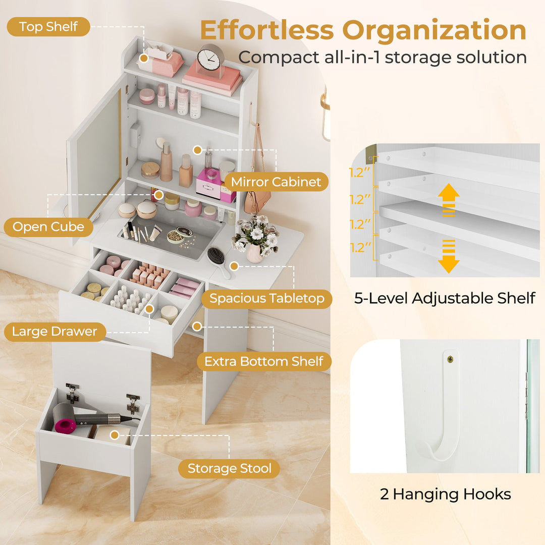 Space-saving Vanity Desk with Mirror and Lights for Bedroom