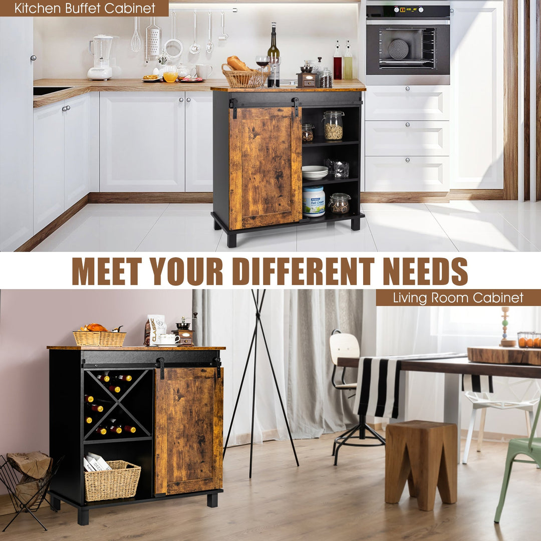Industrial Storage Cabinet with Sliding Barn Door-Rustic Brown