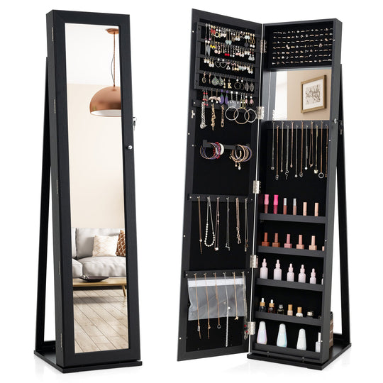 Standing Lockable Jewelry Storage Organizer with Full-Length Mirror