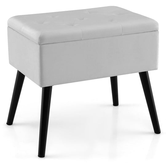Velvet Storage Ottoman with Solid Wood Legs for Living Room Bedroom