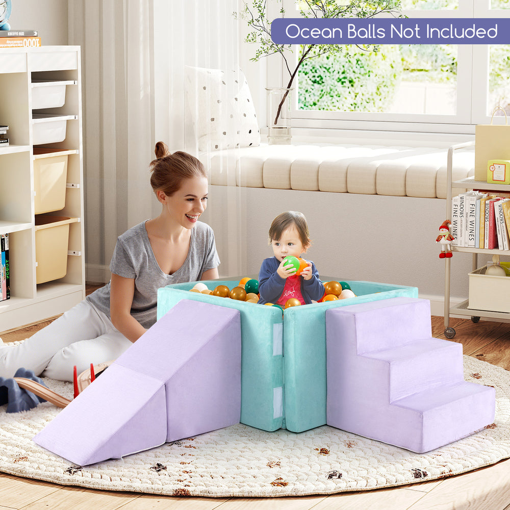 3-in-1 Suede Fabric Soft Play Set Foam Climbing Blocks for Toddlers-Purple