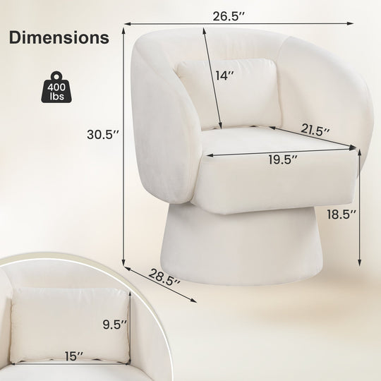 Swivel Accent Chair Upholstered Barrel Chair with Curved Back and Removable Lumbar Pillow