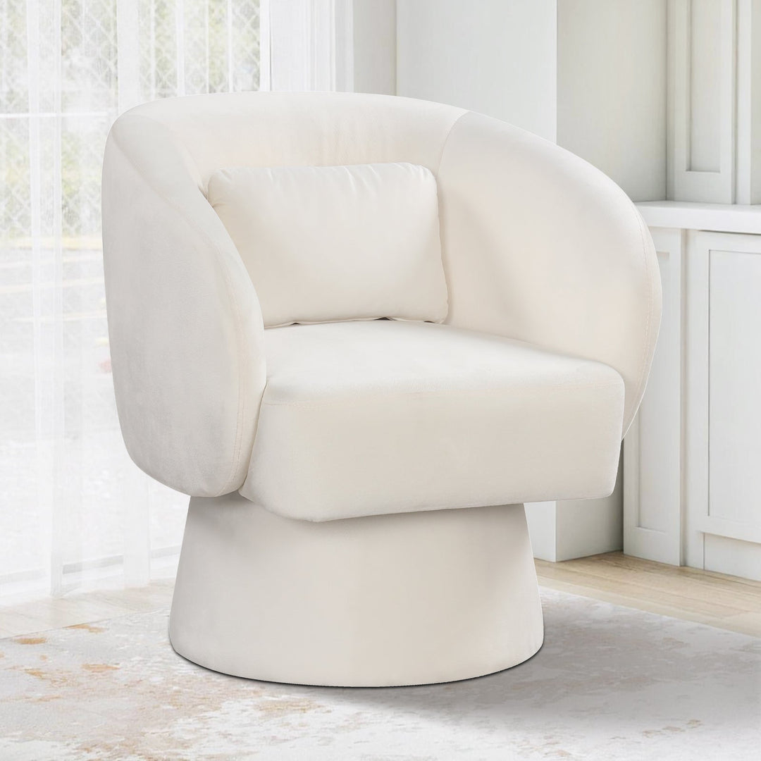 Swivel Accent Chair Upholstered Barrel Chair with Curved Back and Removable Lumbar Pillow