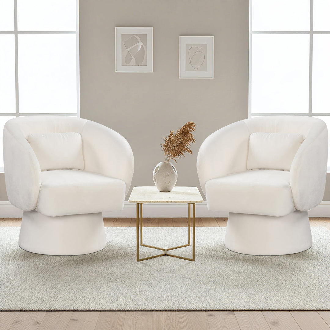 Swivel Accent Chair Upholstered Barrel Chair with Curved Back and Removable Lumbar Pillow