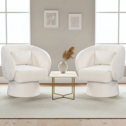 Swivel Accent Chair Upholstered Barrel Chair with Curved Back and Removable Lumbar Pillow