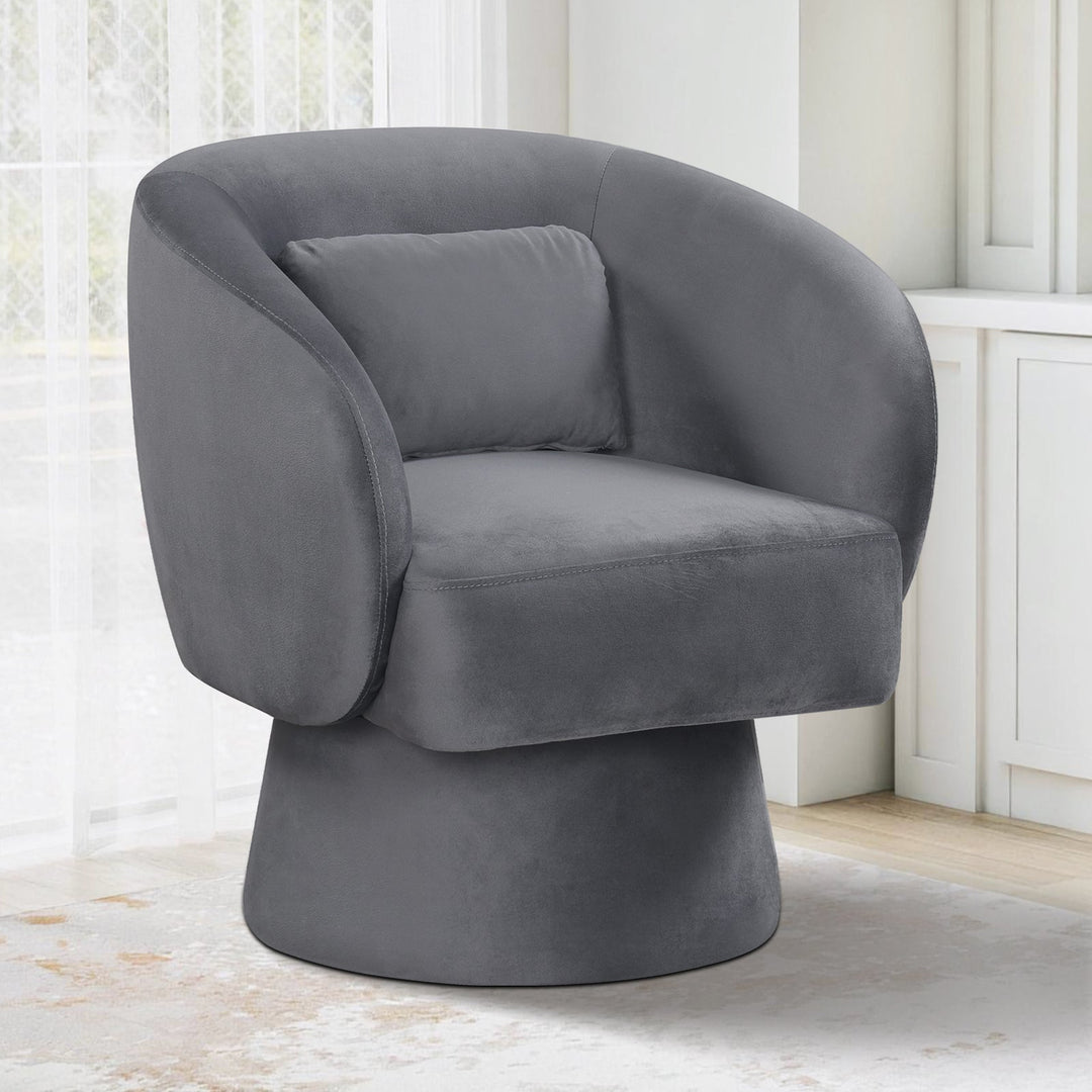 Swivel Accent Chair Upholstered Barrel Chair with Curved Back and Removable Lumbar Pillow