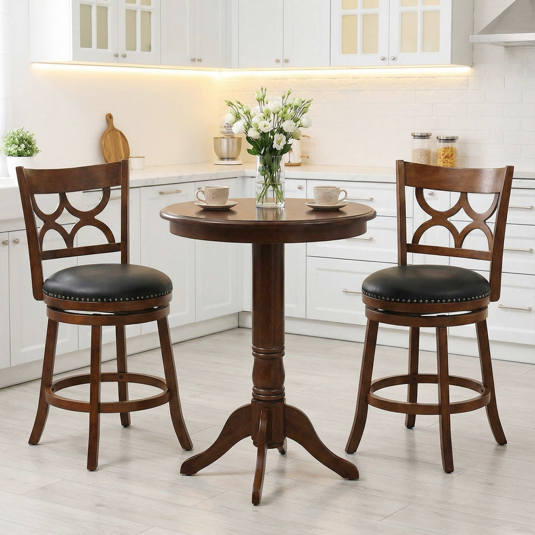 Swivel Bar Stools Set of 2 with High Backrest and Wood Frame