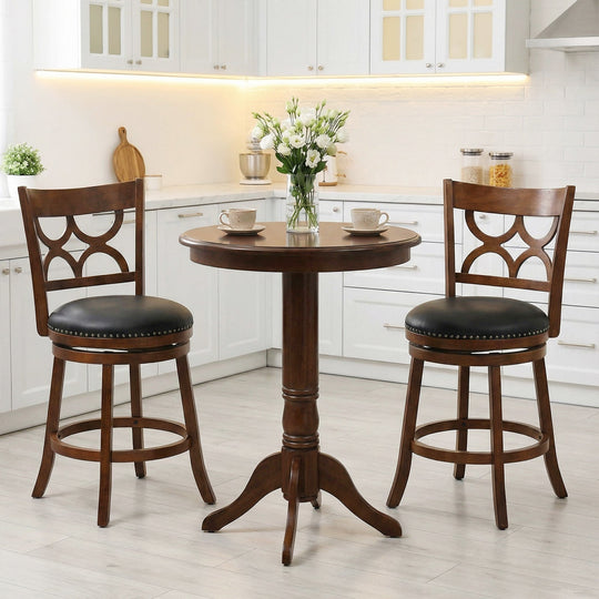 Swivel Bar Stools Set of 2 with High Backrest and Wood Frame