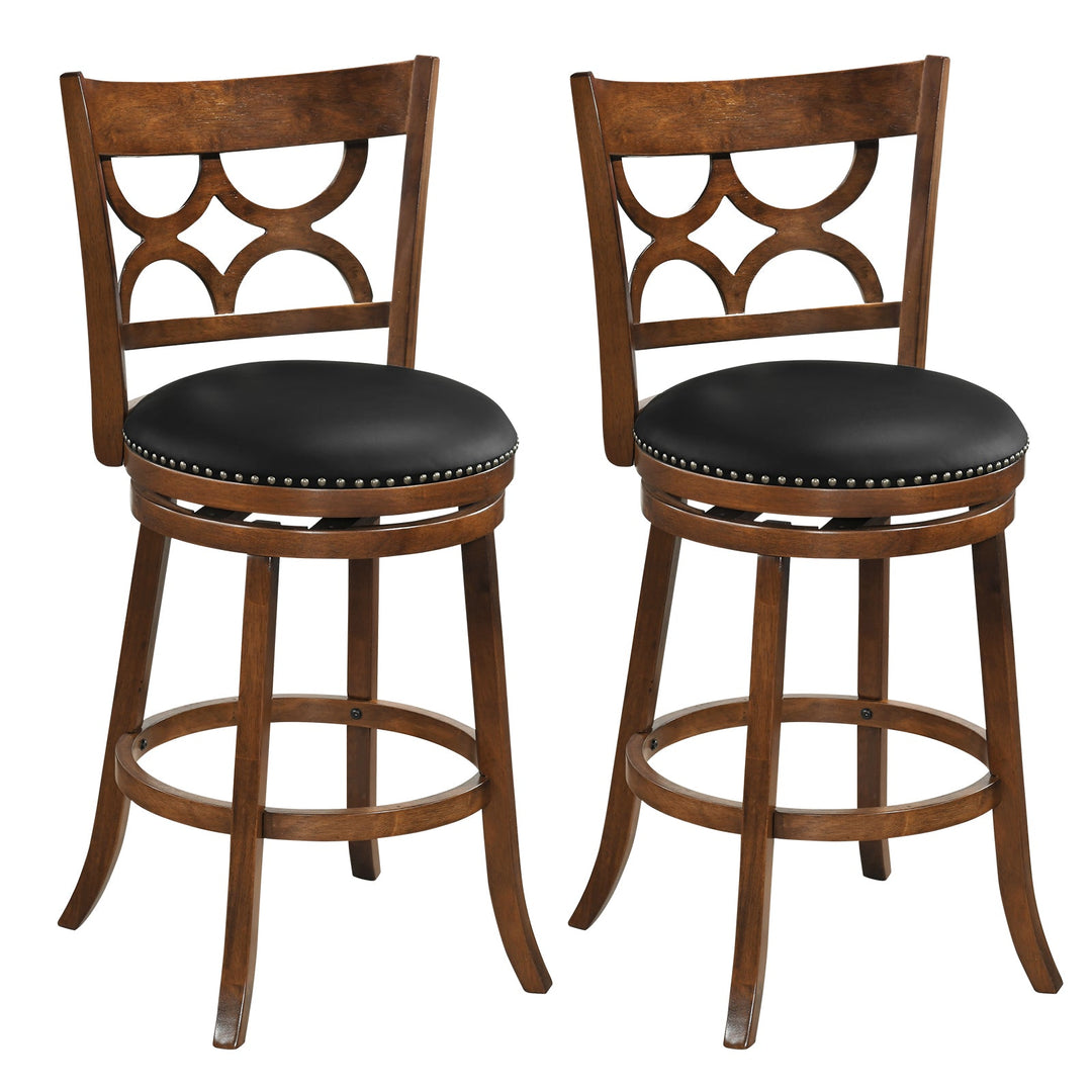 Swivel Bar Stools Set of 2 with High Backrest and Wood Frame