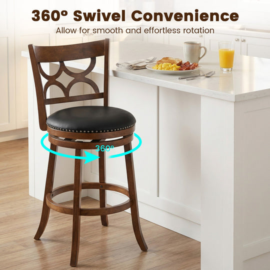 Swivel Bar Stools Set of 2 with High Backrest and Wood Frame
