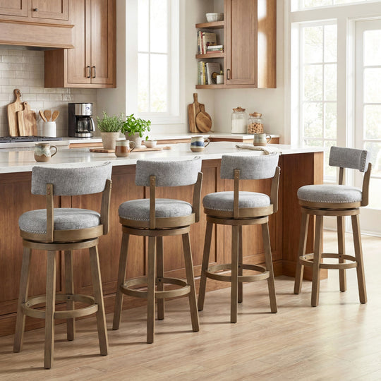 Swivel Bar Stools Set of 2 Linen Fabric Upholstered Barstools with Back-31.5 Inches