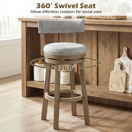Swivel Bar Stools Set of 2 Linen Fabric Upholstered Barstools with Back-31.5 Inches