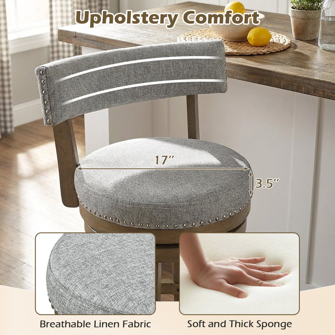 Swivel Bar Stools Set of 2 Linen Fabric Upholstered Barstools with Back-31.5 Inches