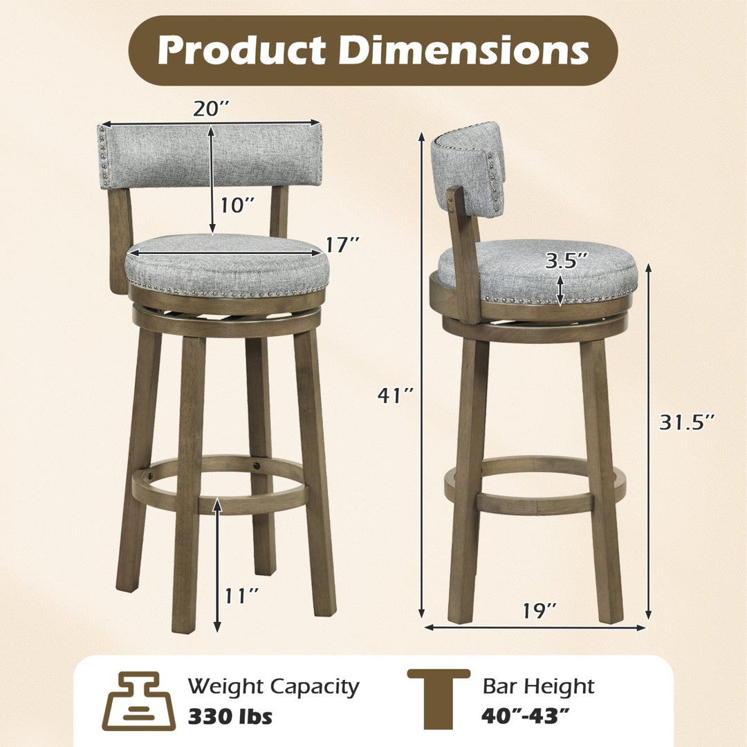 Swivel Bar Stools Set of 2 Linen Fabric Upholstered Barstools with Back-31.5 Inches