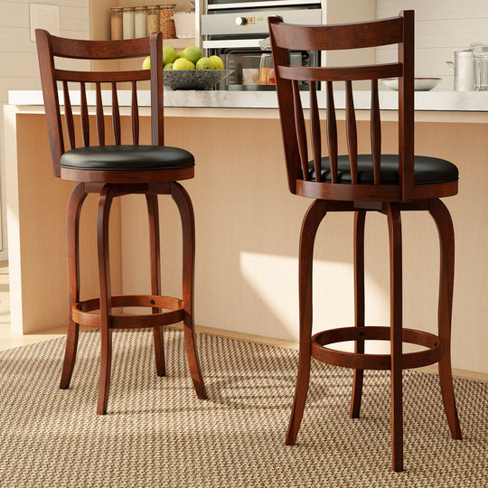 Swivel Bar Stools Set of 2 Counter Height Faux Leather Upholstered Barstools