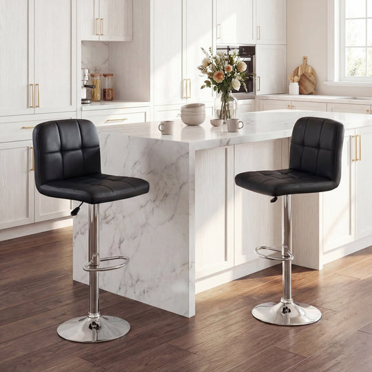Swivel Bar Stools Set of 2 with Footrests and Metal Base