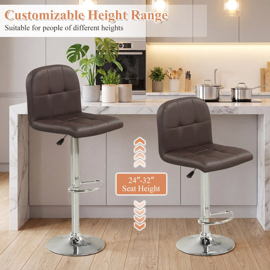 Swivel Bar Stools Set of 2 with Footrests and Metal Base