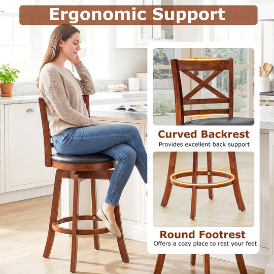 Swivel Barstools Set of 2 with Backrest and Footrest