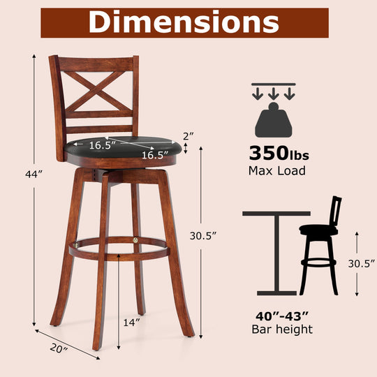 Swivel Barstools Set of 2 with Backrest and Footrest