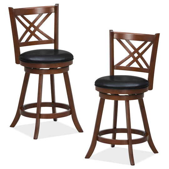 360¬∞ Swivel Upholstered Barstools Set of 2 with Back and Footrest