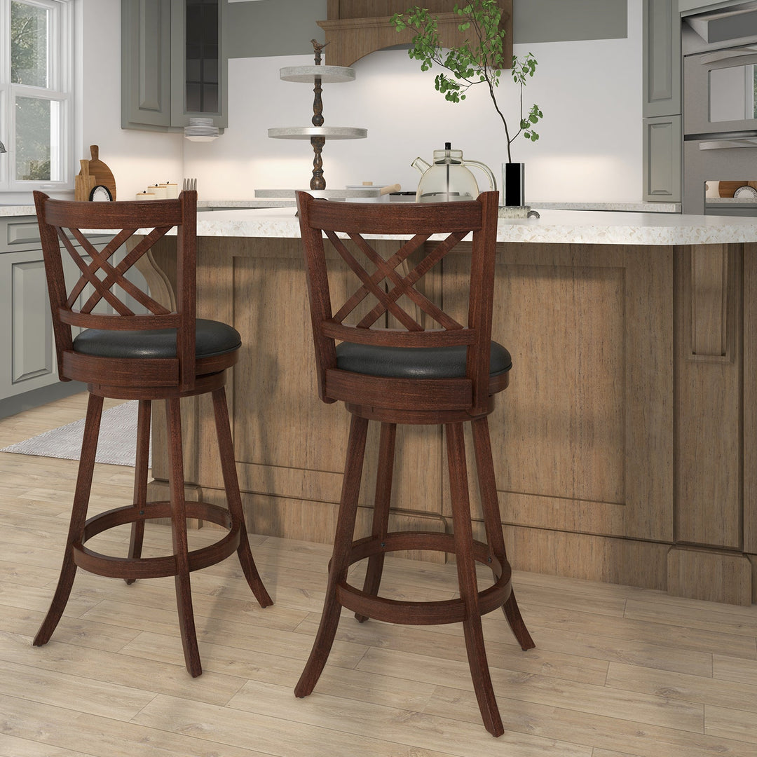 360¬∞ Swivel Upholstered Barstools Set of 2 with Back and Footrest