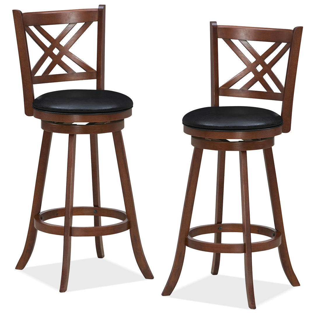 360¬∞ Swivel Upholstered Barstools Set of 2 with Back and Footrest