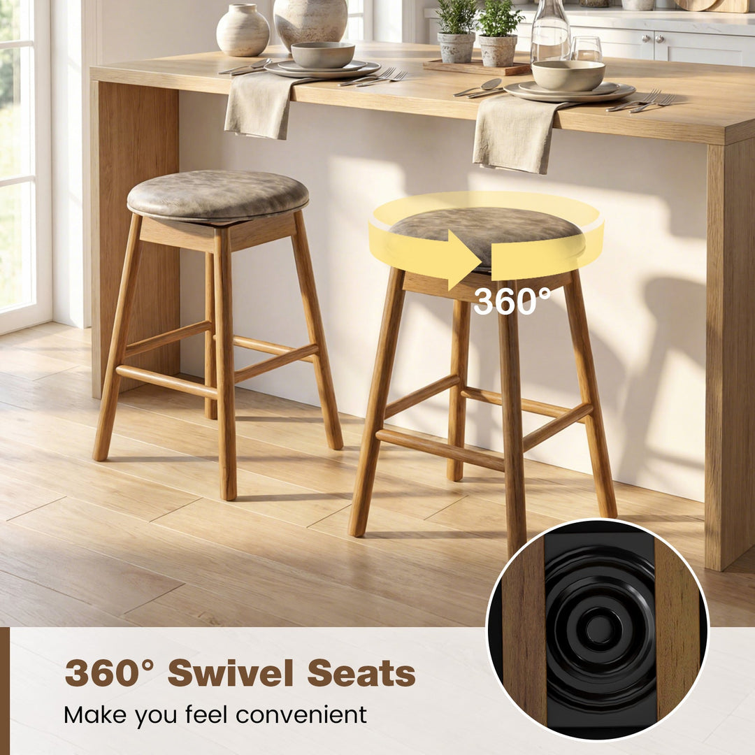 Swivel Counter Height Barstools with Solid Wood Legs and Footrests-Set of 2