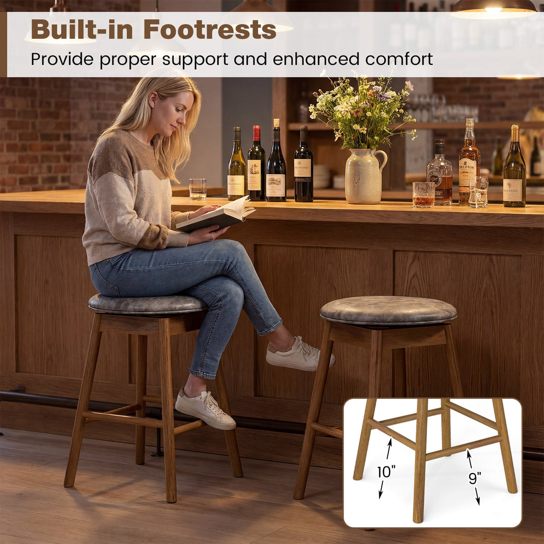 Swivel Counter Height Barstools with Solid Wood Legs and Footrests-Set of 2