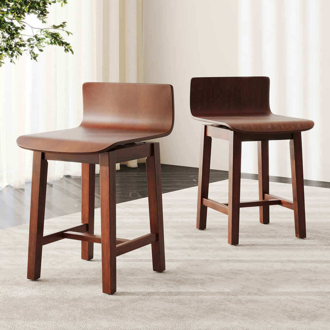 Swivel Dining Chair Set of 2 with Low Back and Curved Seat-Walnut