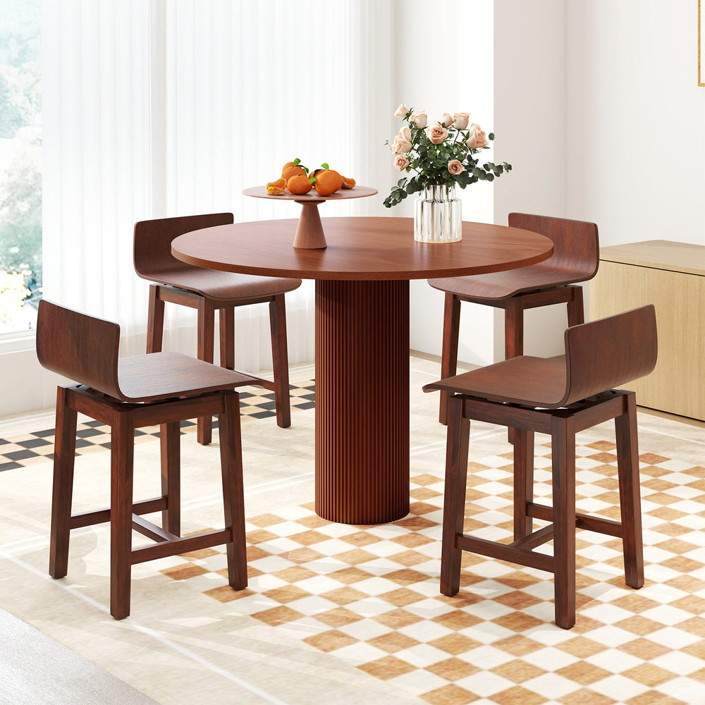 Swivel Dining Chair Set of 2 with Low Back and Curved Seat-Walnut