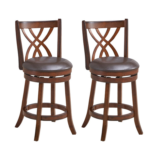 360° Swivel Counter Height Chairs with PU Leather Cushioned Seat and Footrests