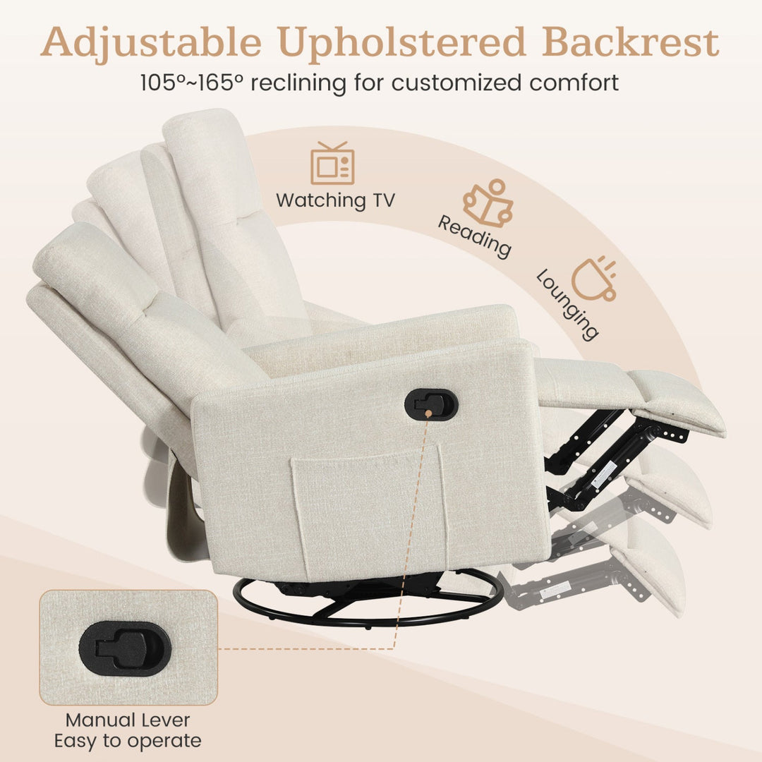 Swivel Rocking Chair 360° Nursery Reclining Rocker Armchair with Cushioned Back