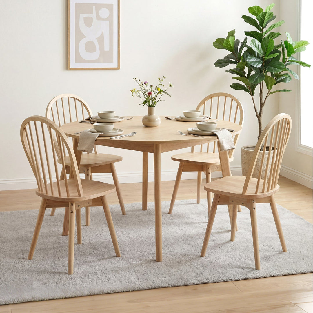 Swivel Windsor Dining Chairs Set of 4 with Solid Rubber Wood Frame
