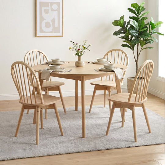 Swivel Windsor Dining Chairs Set of 4 with Solid Rubber Wood Frame