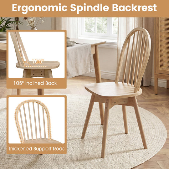 Swivel Windsor Dining Chairs Set of 4 with Solid Rubber Wood Frame