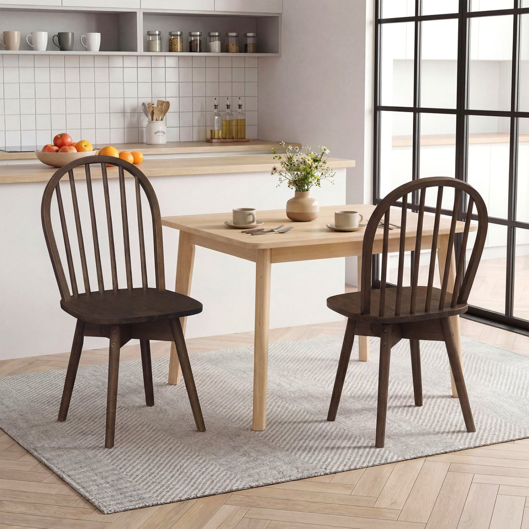 Swivel Windsor Dining Chairs Set of 2 with Solid Rubber Wood Frame
