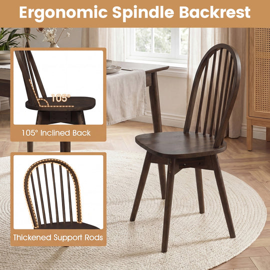 Swivel Windsor Dining Chairs Set of 2 with Solid Rubber Wood Frame