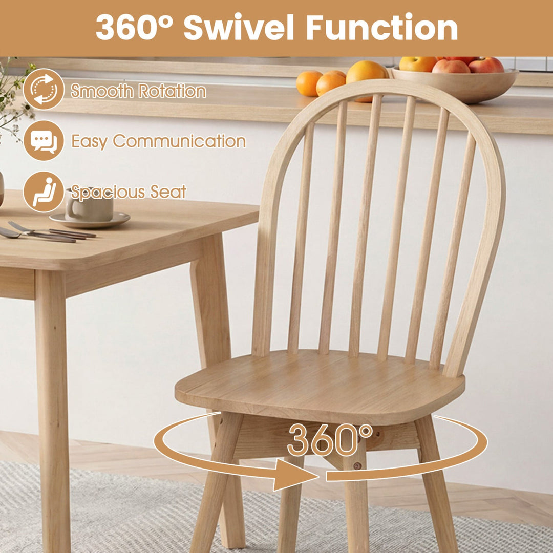 Swivel Windsor Dining Chairs Set of 2 with Solid Rubber Wood Frame