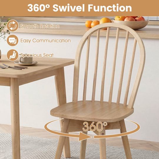 Swivel Windsor Dining Chairs Set of 2 with Solid Rubber Wood Frame