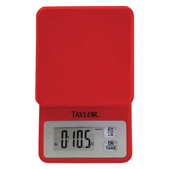 Taylor Compact Digital Kitchen Scale, 11 Lb. Capacity, Red