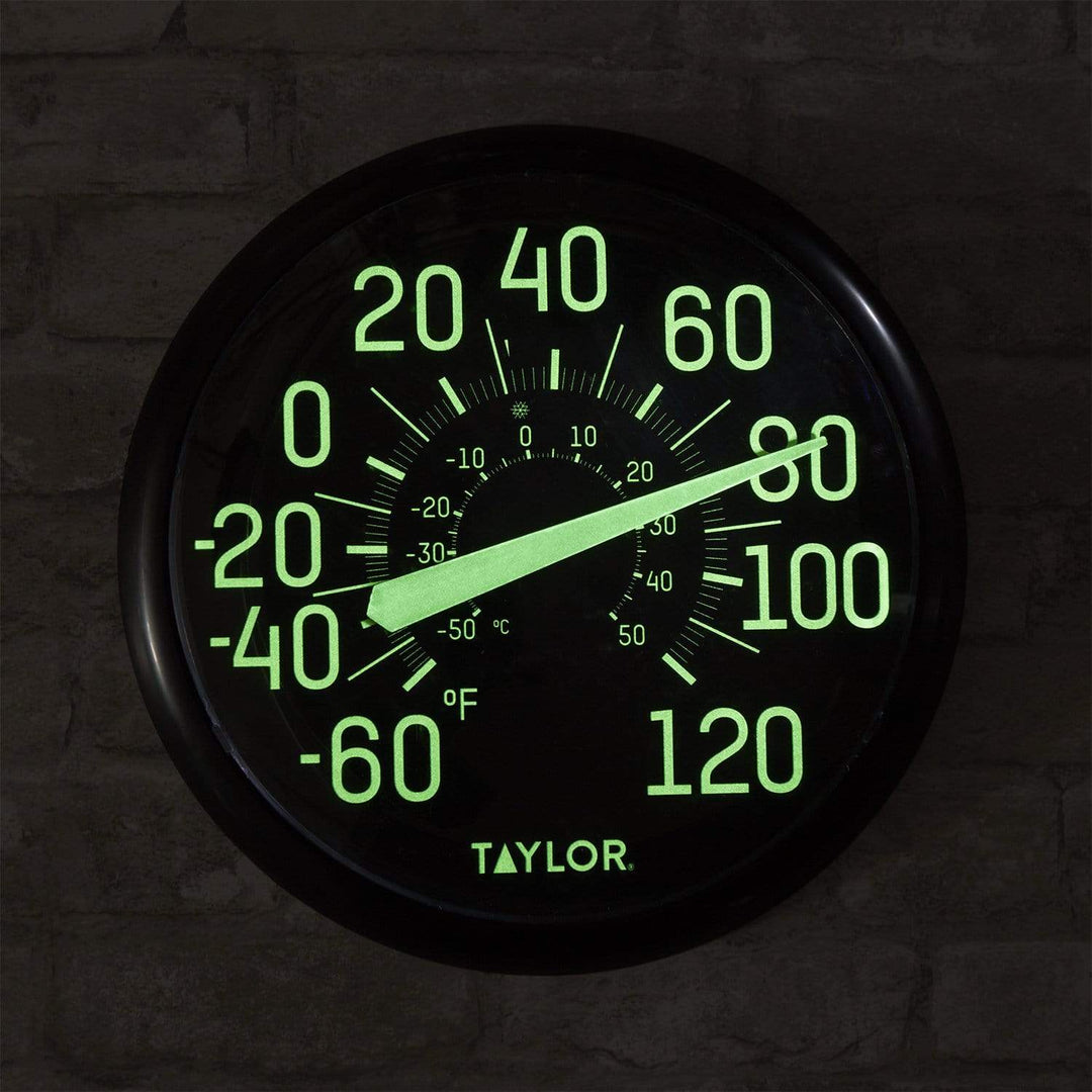 Taylor 13.25-In. Indoor/Outdoor Glow-in-the-Dark Dial Thermometer, Black - view 6