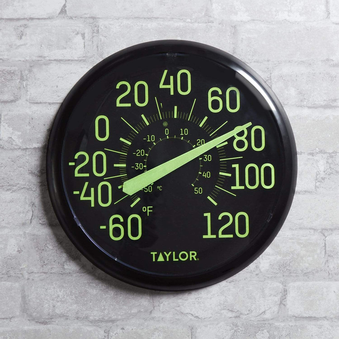 Taylor 13.25-In. Indoor/Outdoor Glow-in-the-Dark Dial Thermometer, Black - view 7