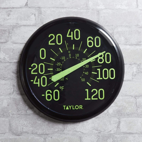 Taylor 13.25-In. Indoor/Outdoor Glow-in-the-Dark Dial Thermometer, Black - view 7