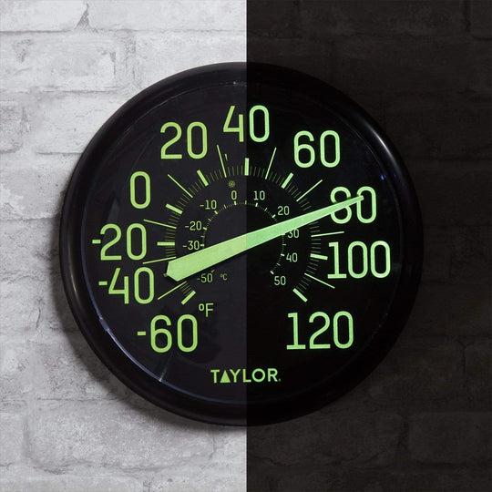 Taylor 13.25-In. Indoor/Outdoor Glow-in-the-Dark Dial Thermometer, Black - view 8